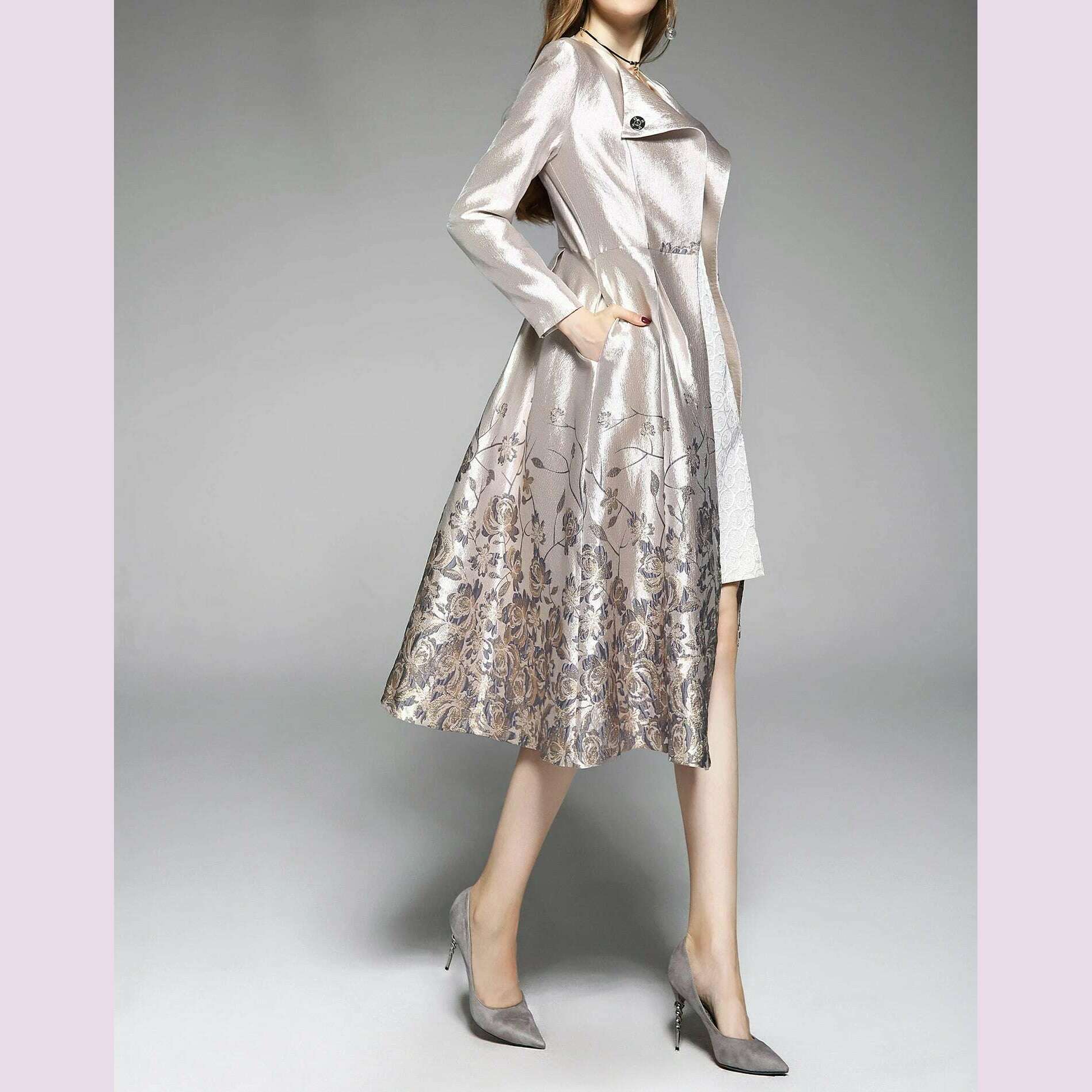 Spring and Autumn New Light Luxury Jacquard Embroidered Retro Windbreaker Mid Length Small Fragrant Wind Dress for Women