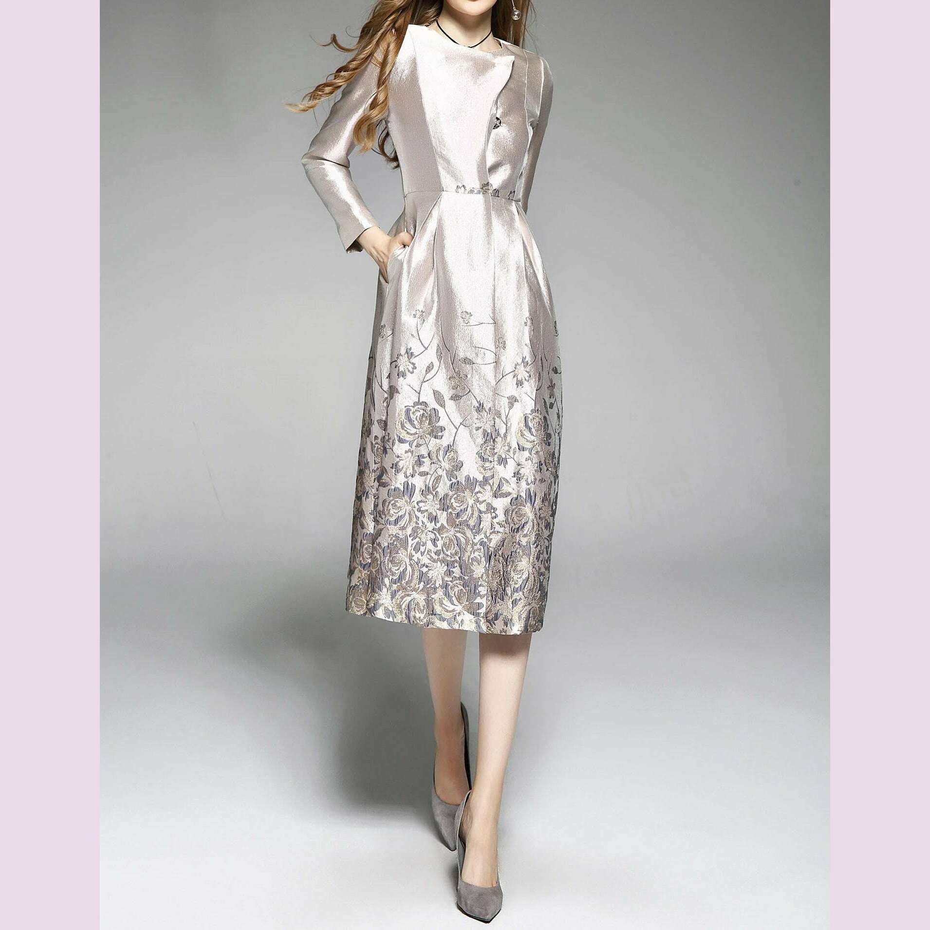 Spring and Autumn New Light Luxury Jacquard Embroidered Retro Windbreaker Mid Length Small Fragrant Wind Dress for Women