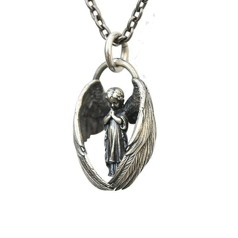 Stainless Steel Creative Personality Prayer Angel Pendant Necklace Men and Women Fashion Trend Hip Hop Punk Accessories Jewelry