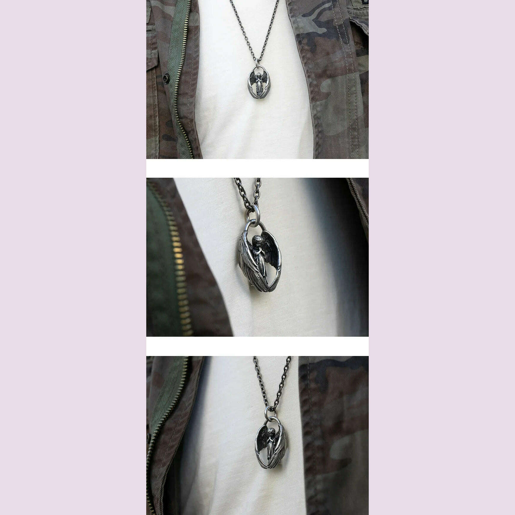 Stainless Steel Creative Personality Prayer Angel Pendant Necklace Men and Women Fashion Trend Hip Hop Punk Accessories Jewelry