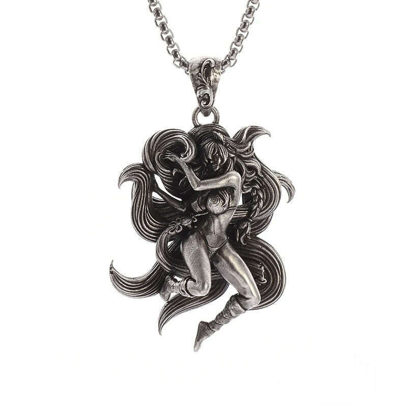 Stainless Steel Creative Personality Prayer Angel Pendant Necklace Men and Women Fashion Trend Hip Hop Punk Accessories Jewelry