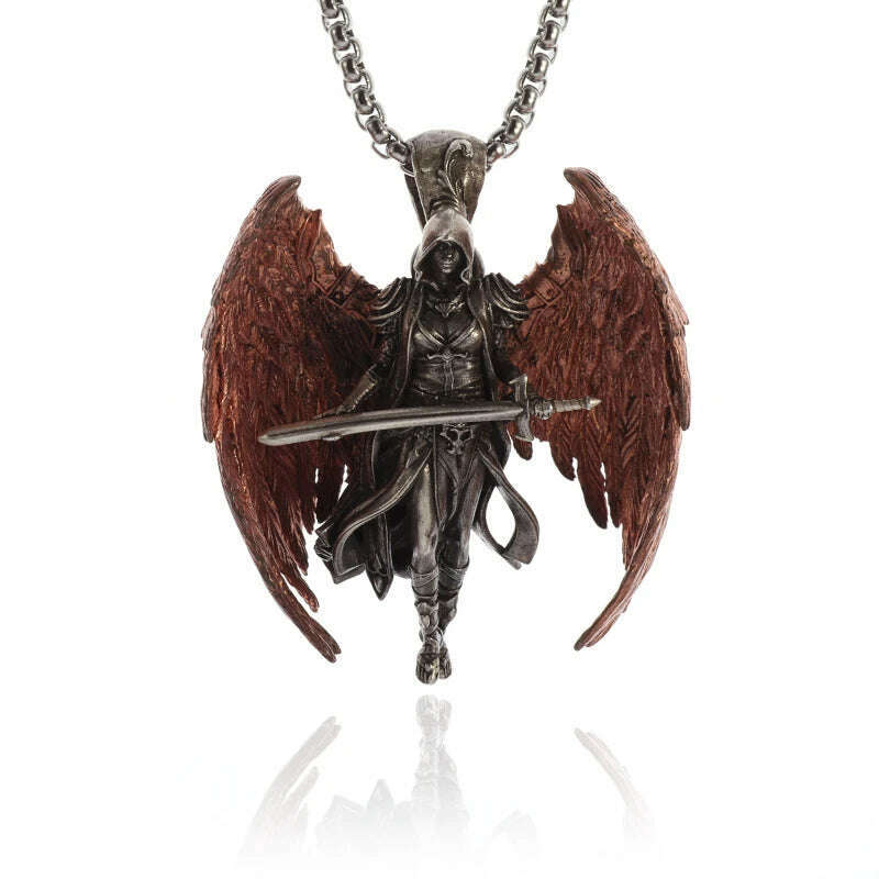 Stainless Steel Creative Personality Prayer Angel Pendant Necklace Men and Women Fashion Trend Hip Hop Punk Accessories Jewelry