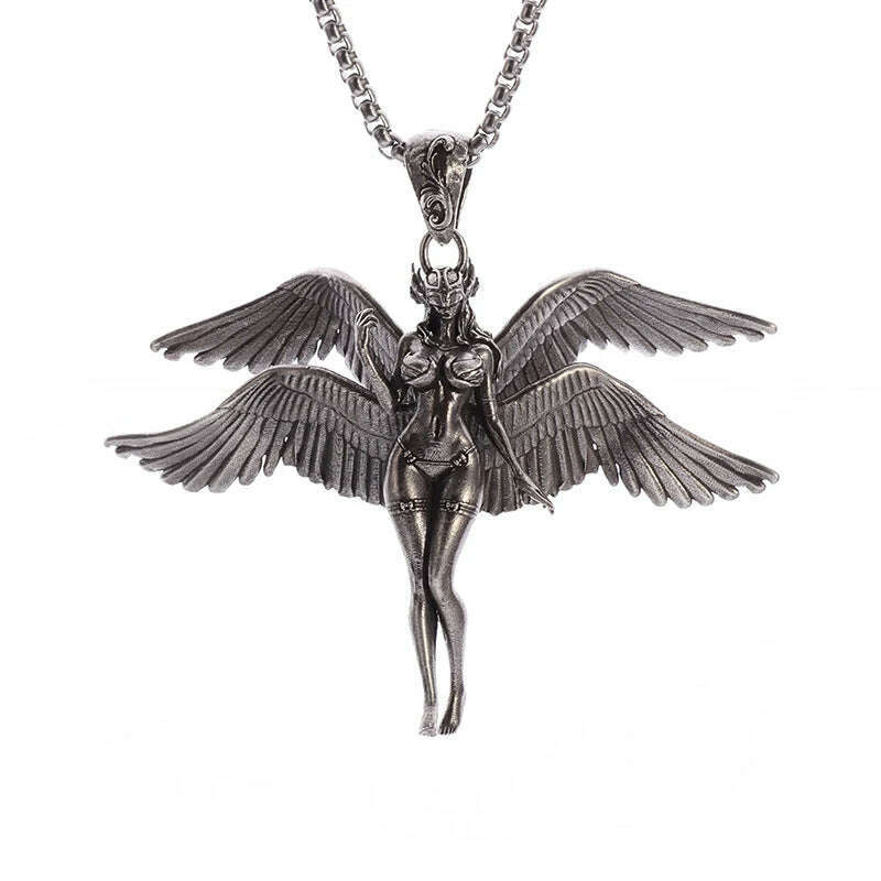 Stainless Steel Creative Personality Prayer Angel Pendant Necklace Men and Women Fashion Trend Hip Hop Punk Accessories Jewelry