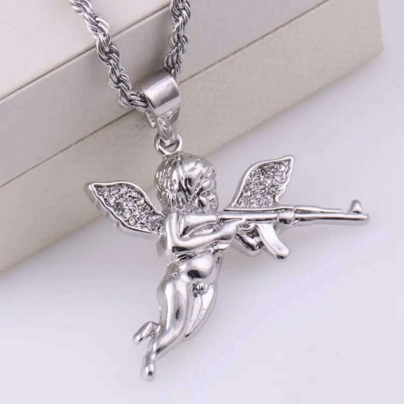 Stainless Steel Creative Personality Prayer Angel Pendant Necklace Men and Women Fashion Trend Hip Hop Punk Accessories Jewelry