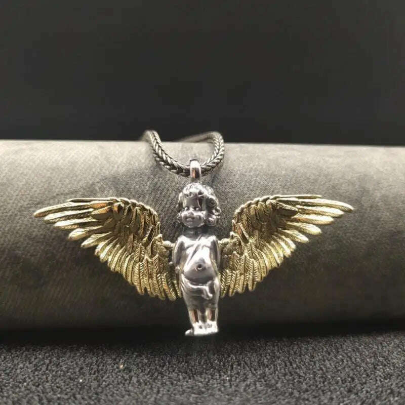 Stainless Steel Creative Personality Prayer Angel Pendant Necklace Men and Women Fashion Trend Hip Hop Punk Accessories Jewelry