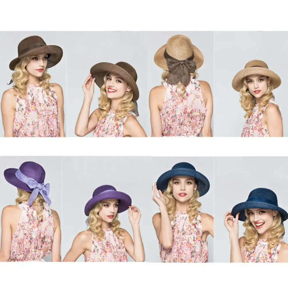 Summer Bow Ribbon Sun Hat Panama Women's Cap Bonnet Beach Straw Hats