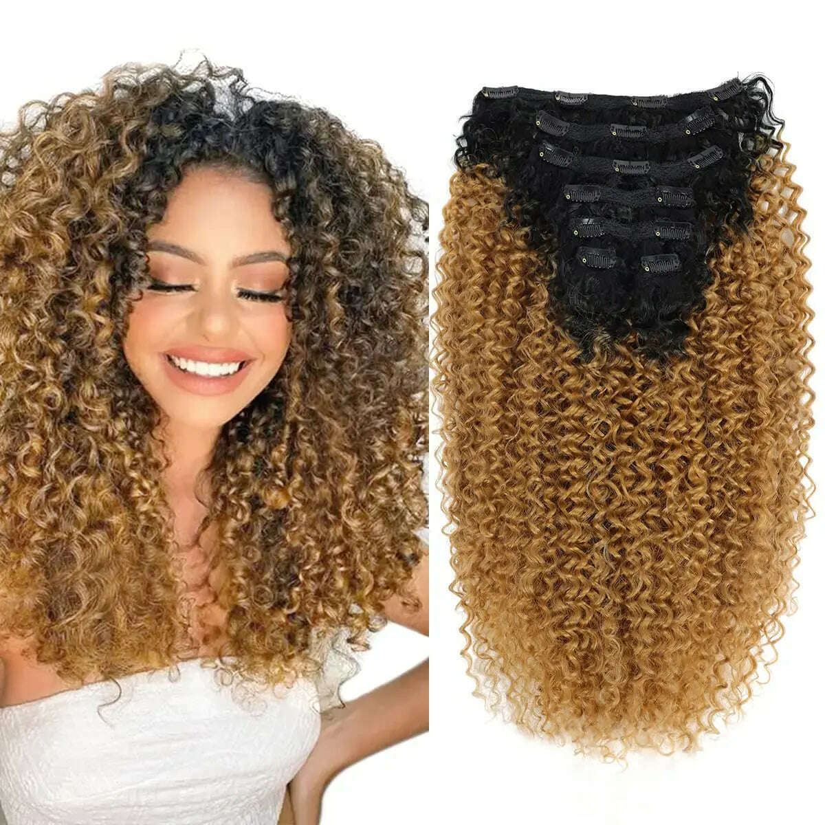 Synthetic Clip In Hair Extension Full Head Long 26”140g Afro Kinky Curly Fake Hair Pieces Clip-on Blacke Brown hairpin For Women
