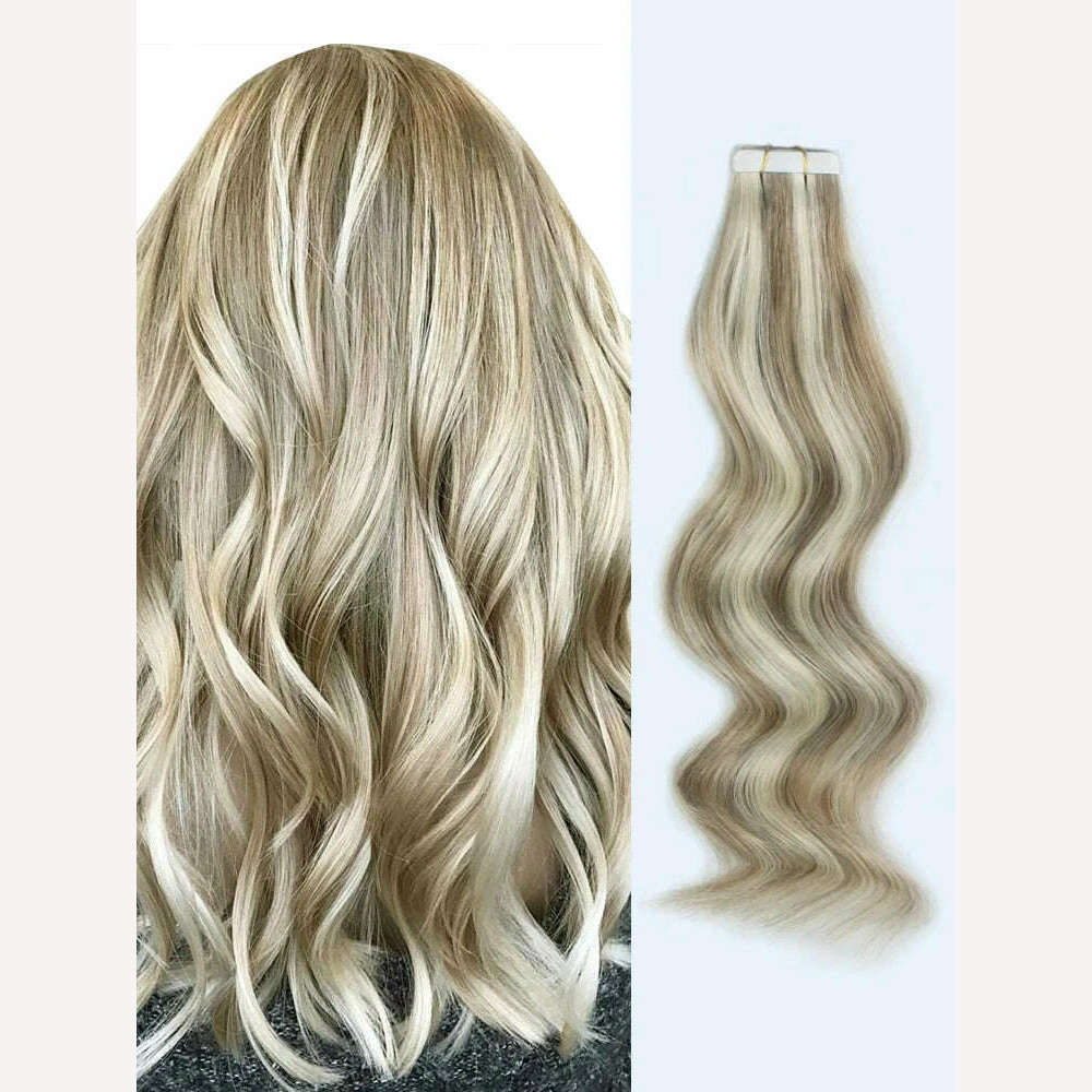 Tape in Hair Extensions Color #P8/613 Tape Remy Hair Extensions Straight Tape Extensions 16-26Inches Seamless Tape in Hair