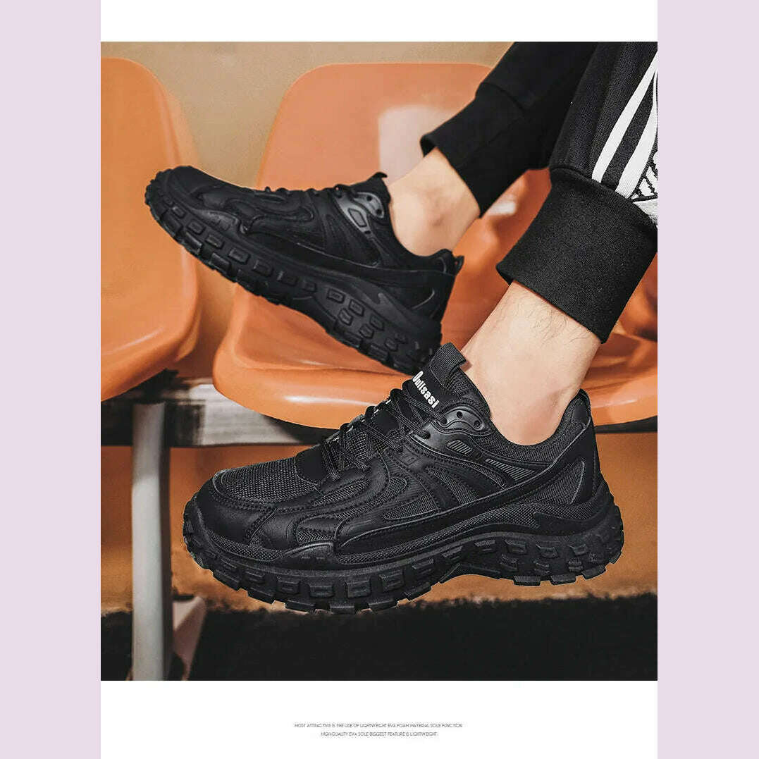 Thick Sole Versatile Clunky Sneaker For Men 2024 New Trend Mesh Lace Up Breathable Casual Sports Shoes Increased Soft Soles