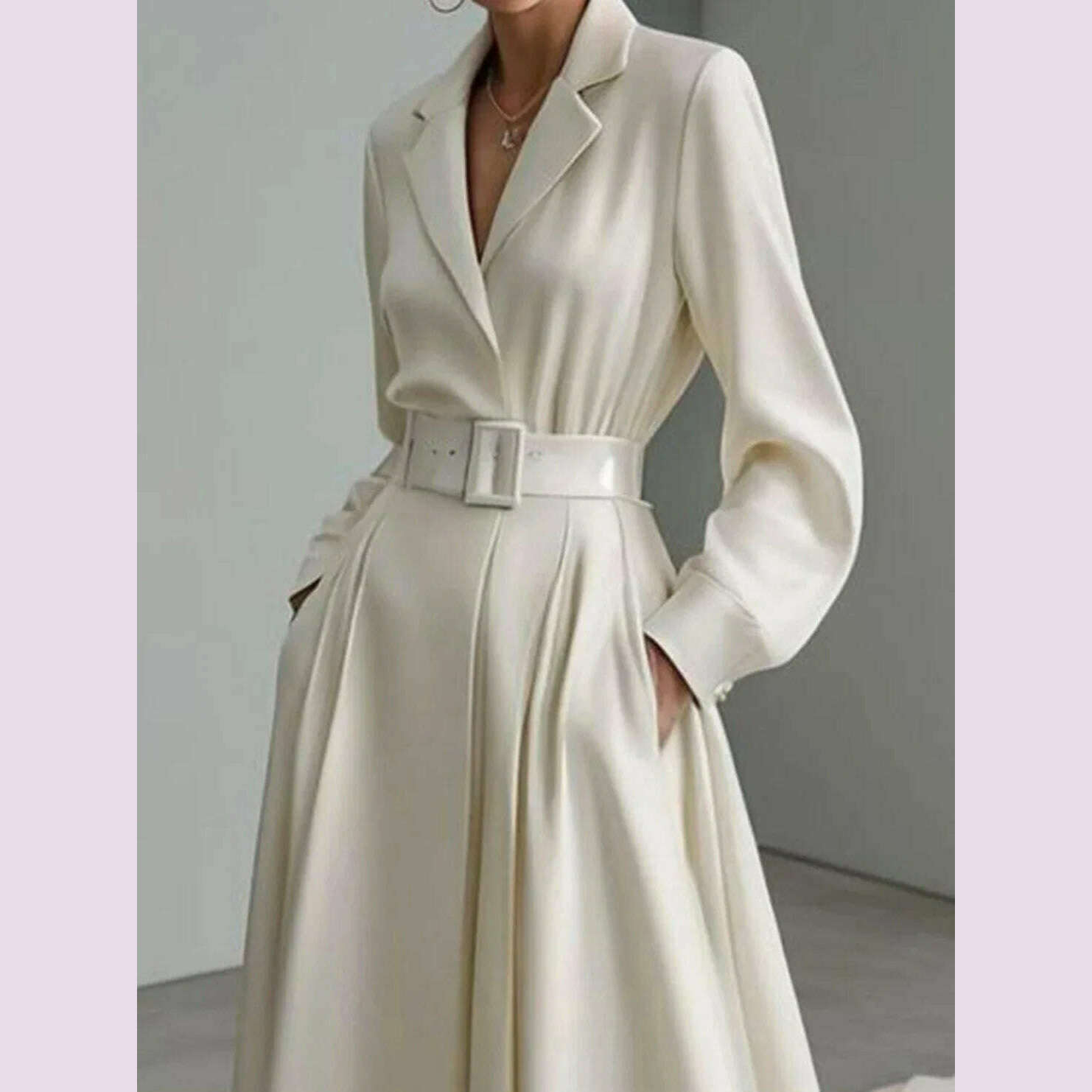 Tinaa Party Evening Dresses for Women White Maxi Dress Elegant Long Sleeves Loose No Belt Notched Collar Dresses Women Clothing