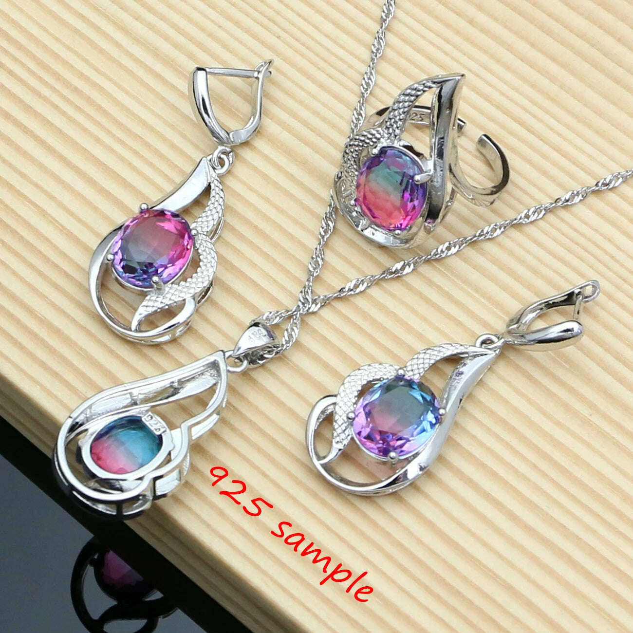 Tourmaline Jewelry Sets For Women - 925 Sterling Silver Earring/Pendant/Necklace/ Open Ring/Tennis Bracelet Set Dropshipping