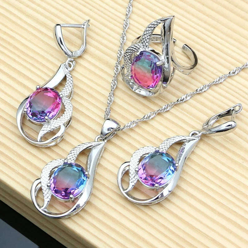 Tourmaline Jewelry Sets For Women - 925 Sterling Silver Earring/Pendant/Necklace/ Open Ring/Tennis Bracelet Set Dropshipping