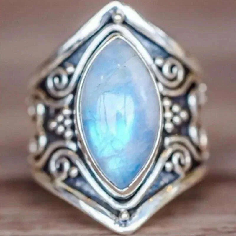 Trendy New Design Electroplated Openwork Moonstone Ring Fashion Punk Street Style For Women Girls Party Jewelry s