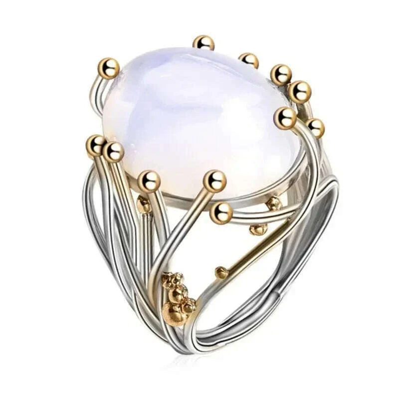 Trendy New Design Electroplated Openwork Moonstone Ring Fashion Punk Street Style For Women Girls Party Jewelry s
