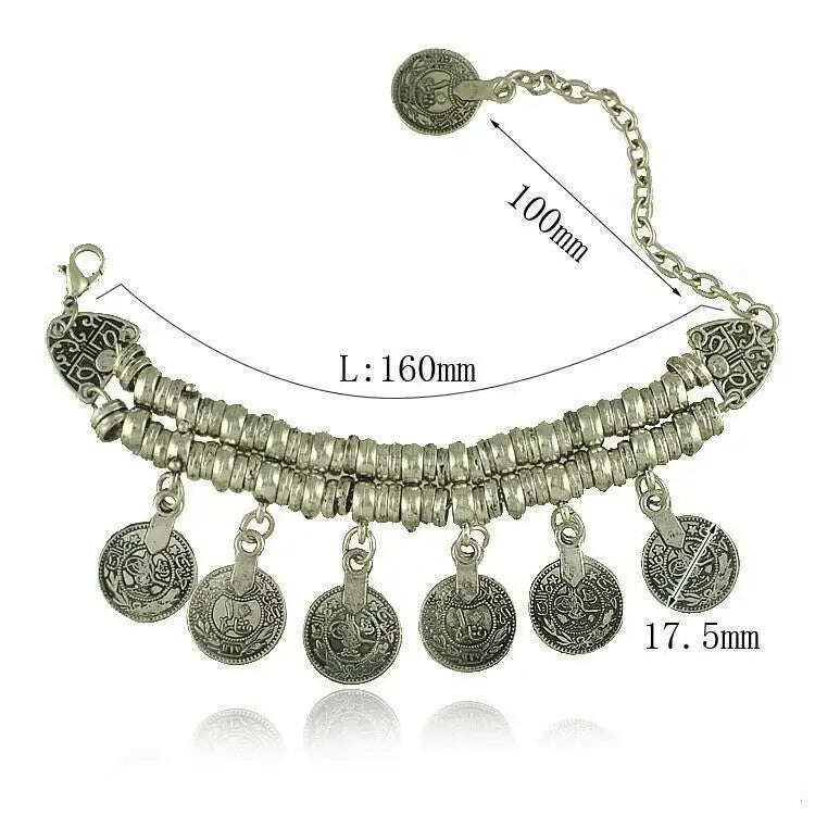 Turkish Jewelry Bohemian Ethnic Vintage Silver Coin Bracelet Anklet