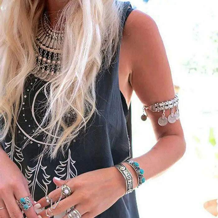 Turkish Jewelry Bohemian Ethnic Vintage Silver Coin Bracelet Anklet