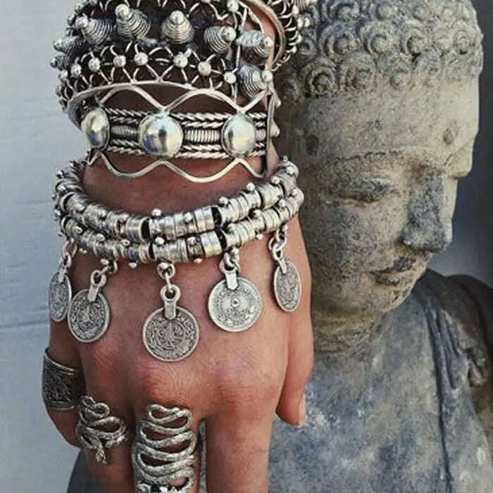 Turkish Jewelry Bohemian Ethnic Vintage Silver Coin Bracelet Anklet