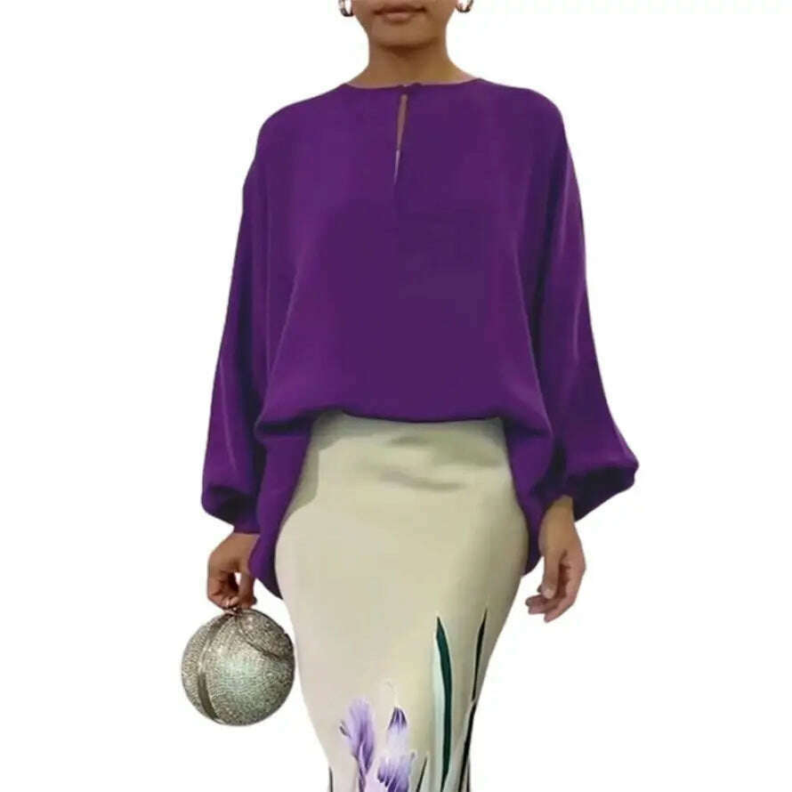 UOOZEE Female Elegant Blouse 2024 New Spring Summer Solid Color Puff Sleeves Loose Round-Neck Casual Daily Shirts Tops