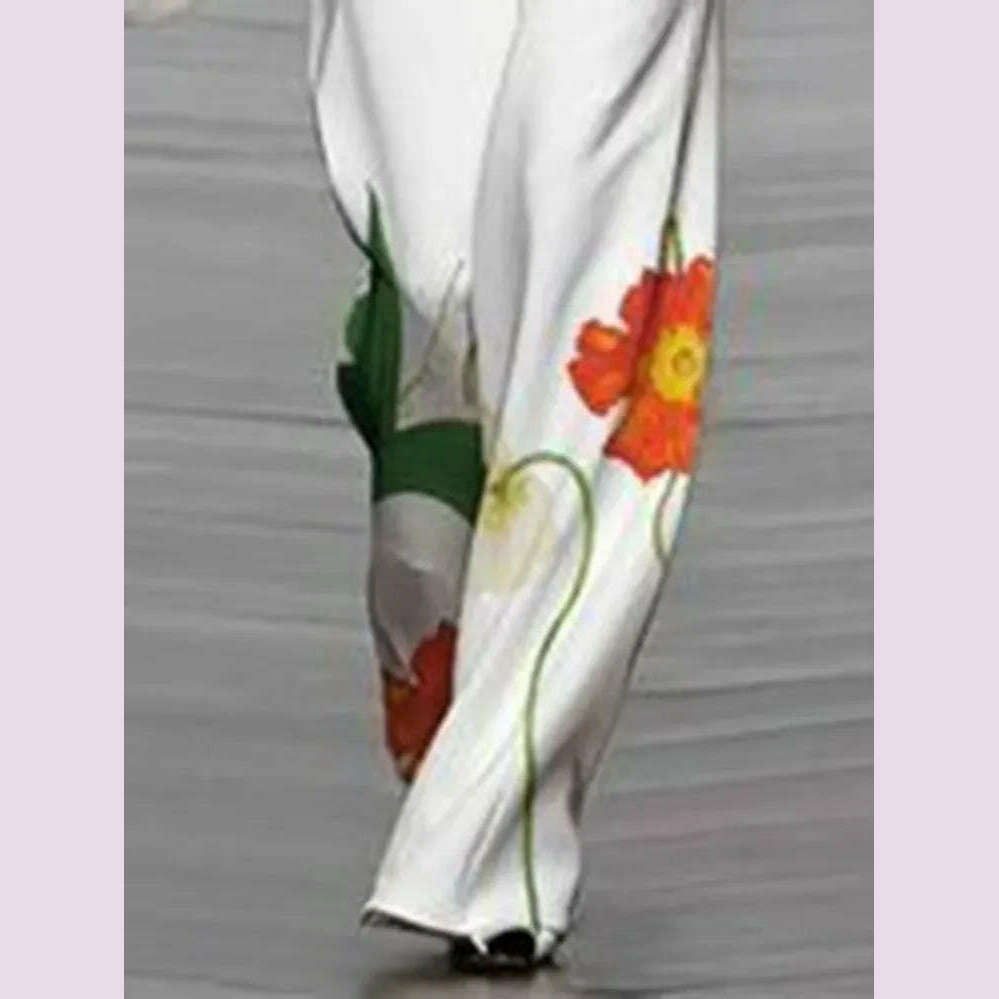 UOOZEE Women's Fashion Floral Printed Sleeveless High Neck Vest Tops & Elastic High Waisted Loose Straight Leg Pants 2024 New