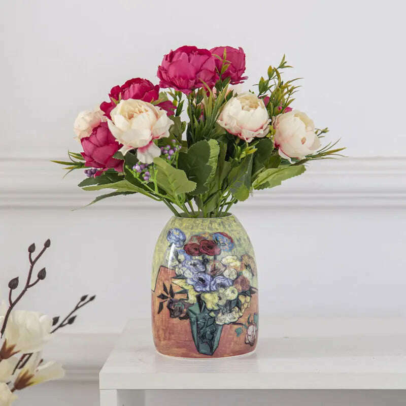 Van Gogh Ceramic Vase Bone China Pastoral Style Apricot Tree Home Decor Table Decoration Accessories