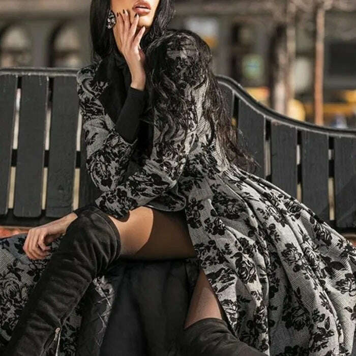Vintage Women's Dresses Fall Winter Lace Seamed Floral Print Dress Vintage Bodysuit Dress Mid-Century Elegant Dress