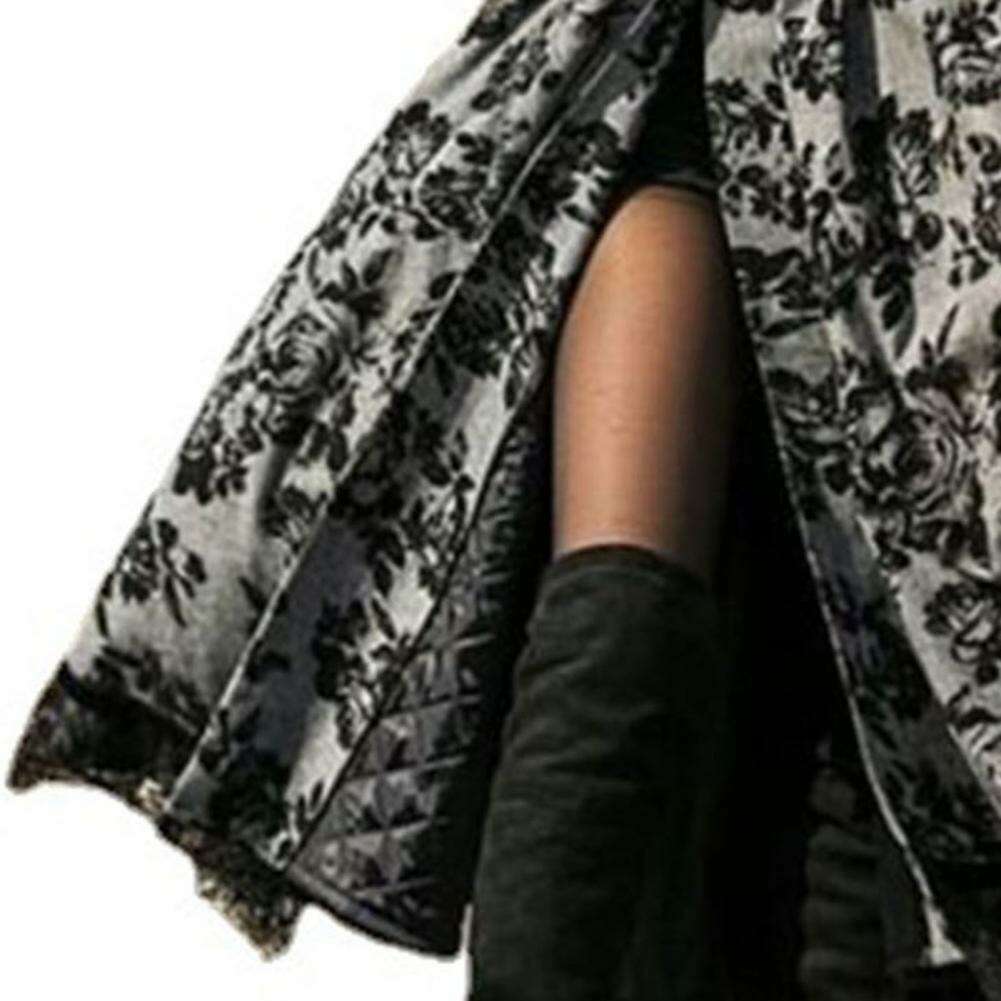 Vintage Women's Dresses Fall Winter Lace Seamed Floral Print Dress Vintage Bodysuit Midi Dress Mid-Century Elegant Dress