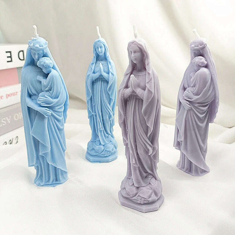 Virgin Mary And Baby Jesus Silicone Candle Molds Holy Family Mould For Party Festival Birthday Handmade Gifts Present Wax Tools