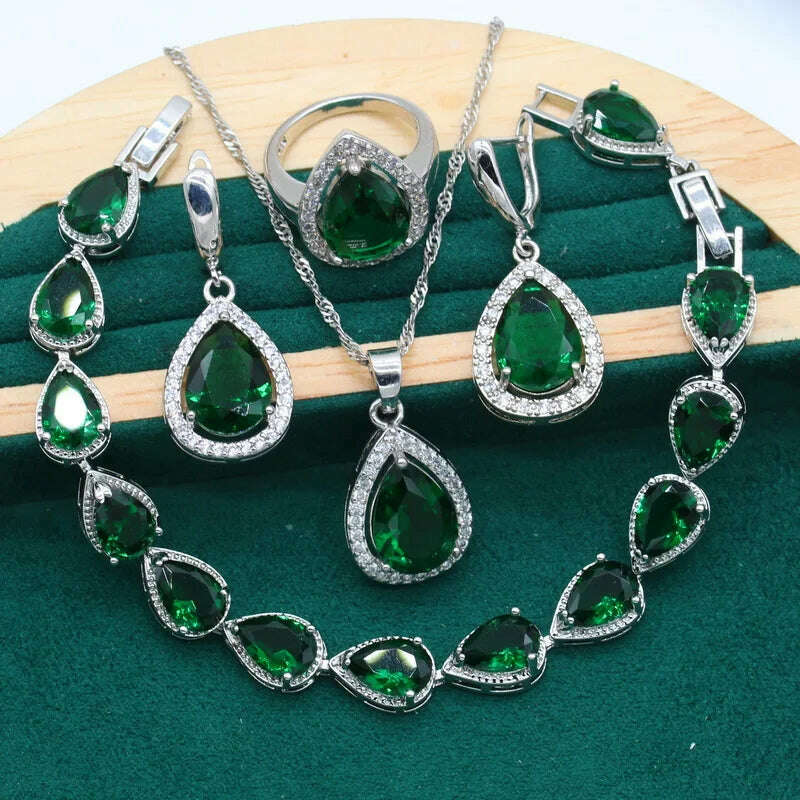 Water Drop Rainbow Topaz 925 Silver Wedding Jewelry set for Women Party Bracelet Earrings Necklace pendant Ring