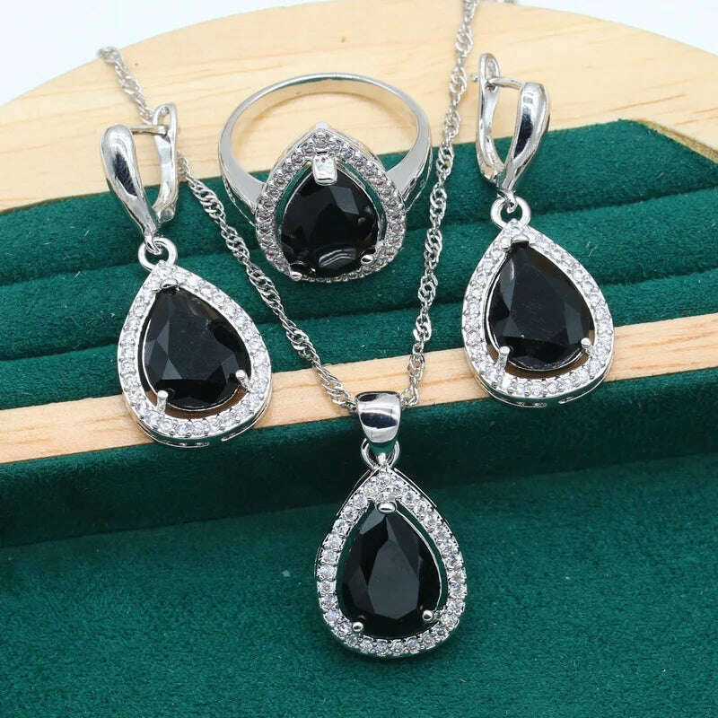 Water Drop Rainbow Topaz 925 Silver Wedding Jewelry set for Women Party Bracelet Earrings Necklace pendant Ring