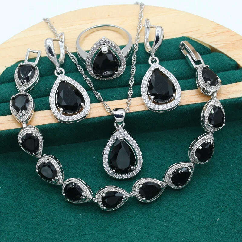 Water Drop Rainbow Topaz 925 Silver Wedding Jewelry set for Women Party Bracelet Earrings Necklace pendant Ring