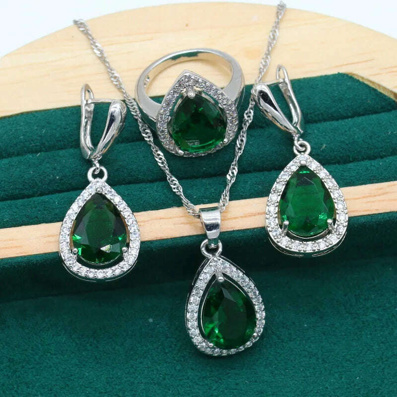 Water Drop Rainbow Topaz 925 Silver Wedding Jewelry set for Women Party Bracelet Earrings Necklace pendant Ring