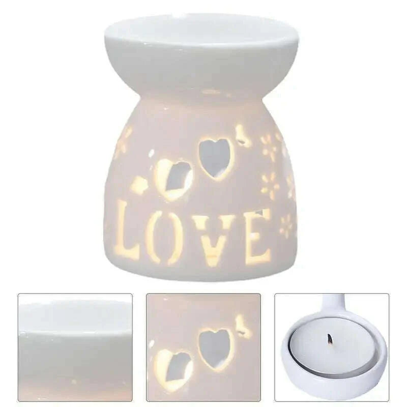 Wax Melt Essential Oil Burner Ceramic Candle Holder White Hollow Design Aromatherapy Tarts Assorted Wax Scented Candle Warmer