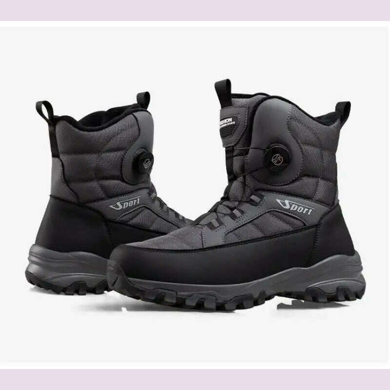 Winter Boots Men Outdoor Hiking Boots Rotating Button Snow Boots Warm Fur Plush Winter Men Shoes Waterproof Ankle Shoes Male