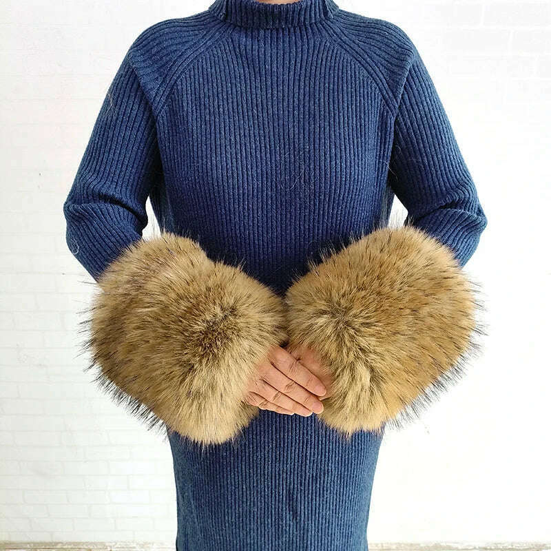 Winter Faux Fur Collar Cuffs Set Women Fluffy Large Shawl Coat Accessories Warm Fashion Fake Fox Fur Scarf Furry Scarves Female