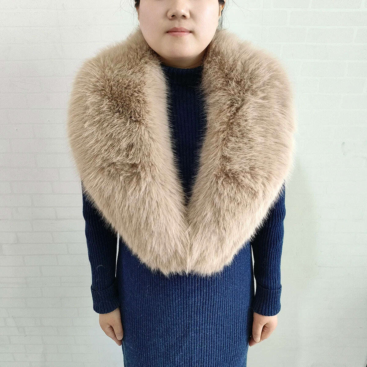Winter Faux Fur Collar Cuffs Set Women Fluffy Large Shawl Coat Accessories Warm Fashion Fake Fox Fur Scarf Furry Scarves Female