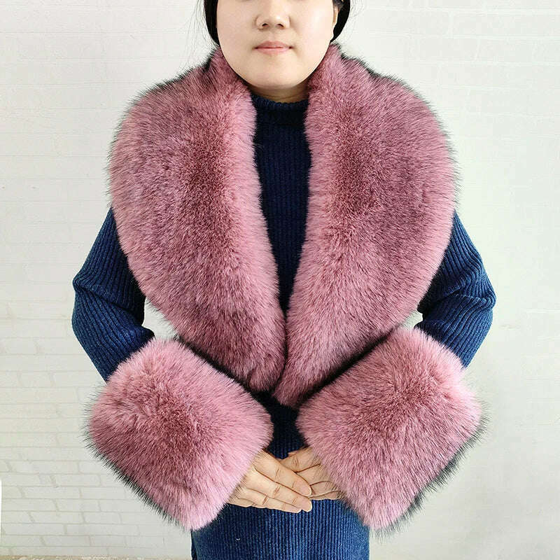 Winter Faux Fur Collar Cuffs Set Women Fluffy Large Shawl Coat Accessories Warm Fashion Fake Fox Fur Scarf Furry Scarves Female