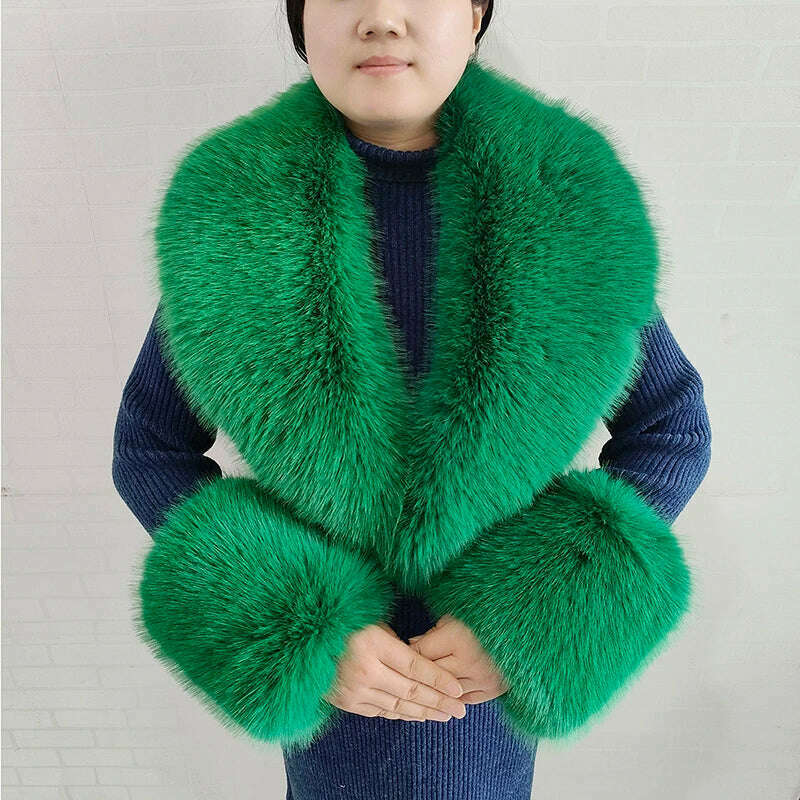 Winter Faux Fur Collar Cuffs Set Women Fluffy Large Shawl Coat Accessories Warm Fashion Fake Fox Fur Scarf Furry Scarves Female