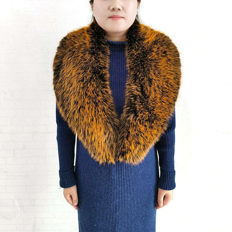 Winter Faux Fur Collar Cuffs Set Women Fluffy Large Shawl Coat Accessories Warm Fashion Fake Fox Fur Scarf Furry Scarves Female