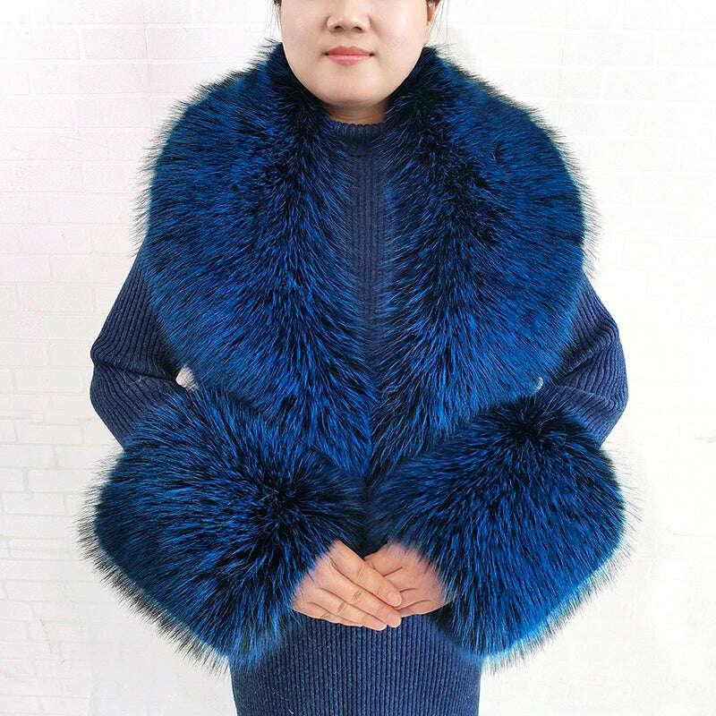 Winter Faux Fur Collar Cuffs Set Women Fluffy Large Shawl Coat Accessories Warm Fashion Fake Fox Fur Scarf Furry Scarves Female