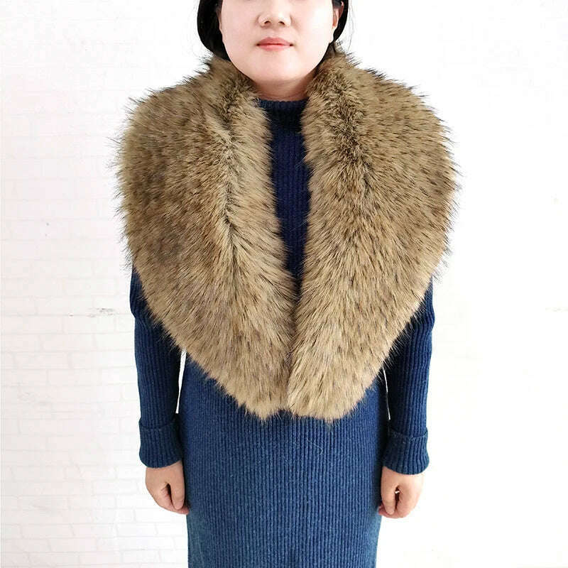 Winter Faux Fur Collar Cuffs Set Women Fluffy Large Shawl Coat Accessories Warm Fashion Fake Fox Fur Scarf Furry Scarves Female