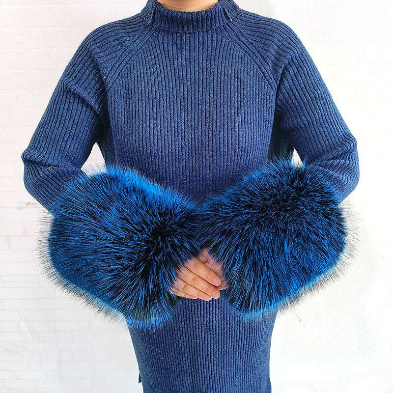 Winter Faux Fur Collar Cuffs Set Women Fluffy Large Shawl Coat Accessories Warm Fashion Fake Fox Fur Scarf Furry Scarves Female