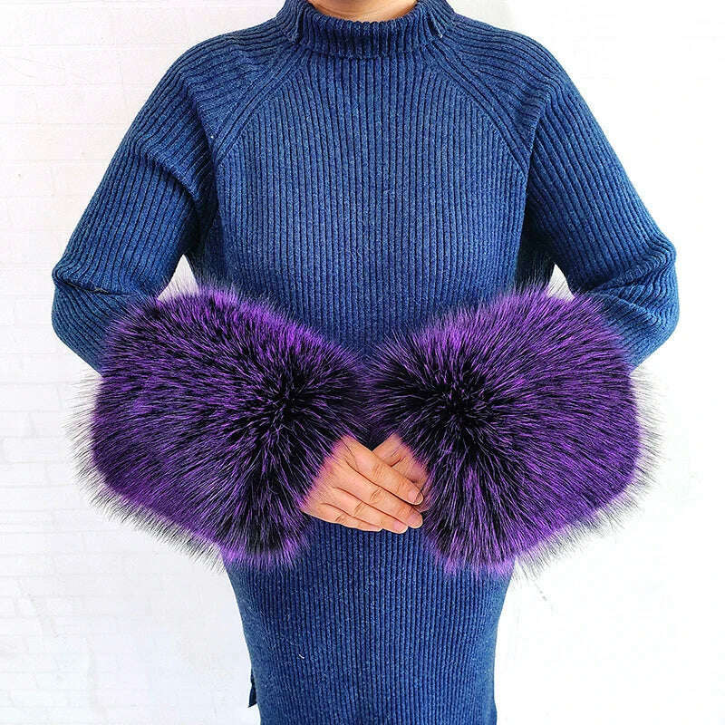 Winter Faux Fur Collar Cuffs Set Women Fluffy Large Shawl Coat Accessories Warm Fashion Fake Fox Fur Scarf Furry Scarves Female