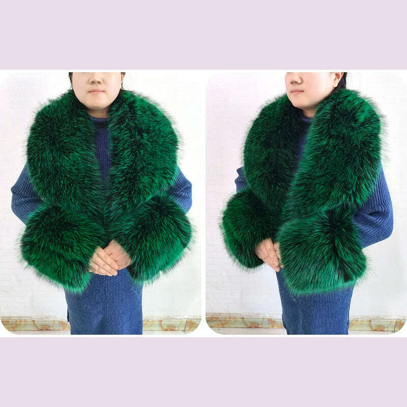 Winter Faux Fur Collar Cuffs Set Women Fluffy Large Shawl Coat Accessories Warm Fashion Fake Fox Fur Scarf Furry Scarves Female