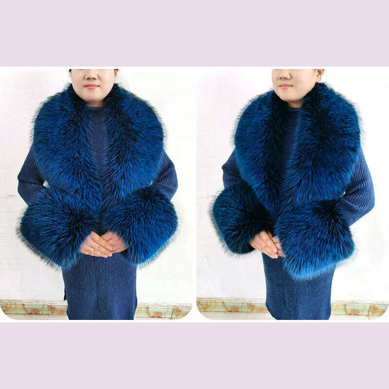 Winter Faux Fur Collar Cuffs Set Women Fluffy Large Shawl Coat Accessories Warm Fashion Fake Fox Fur Scarf Furry Scarves Female