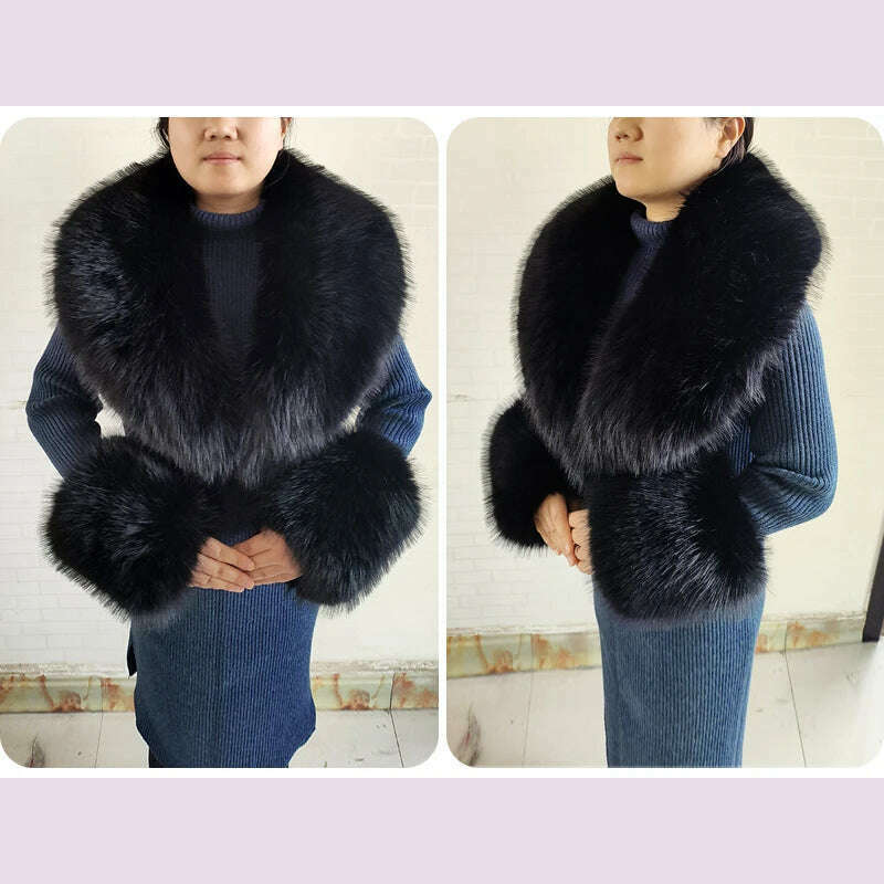 Winter Faux Fur Collar Cuffs Set Women Fluffy Large Shawl Coat Accessories Warm Fashion Fake Fox Fur Scarf Furry Scarves Female