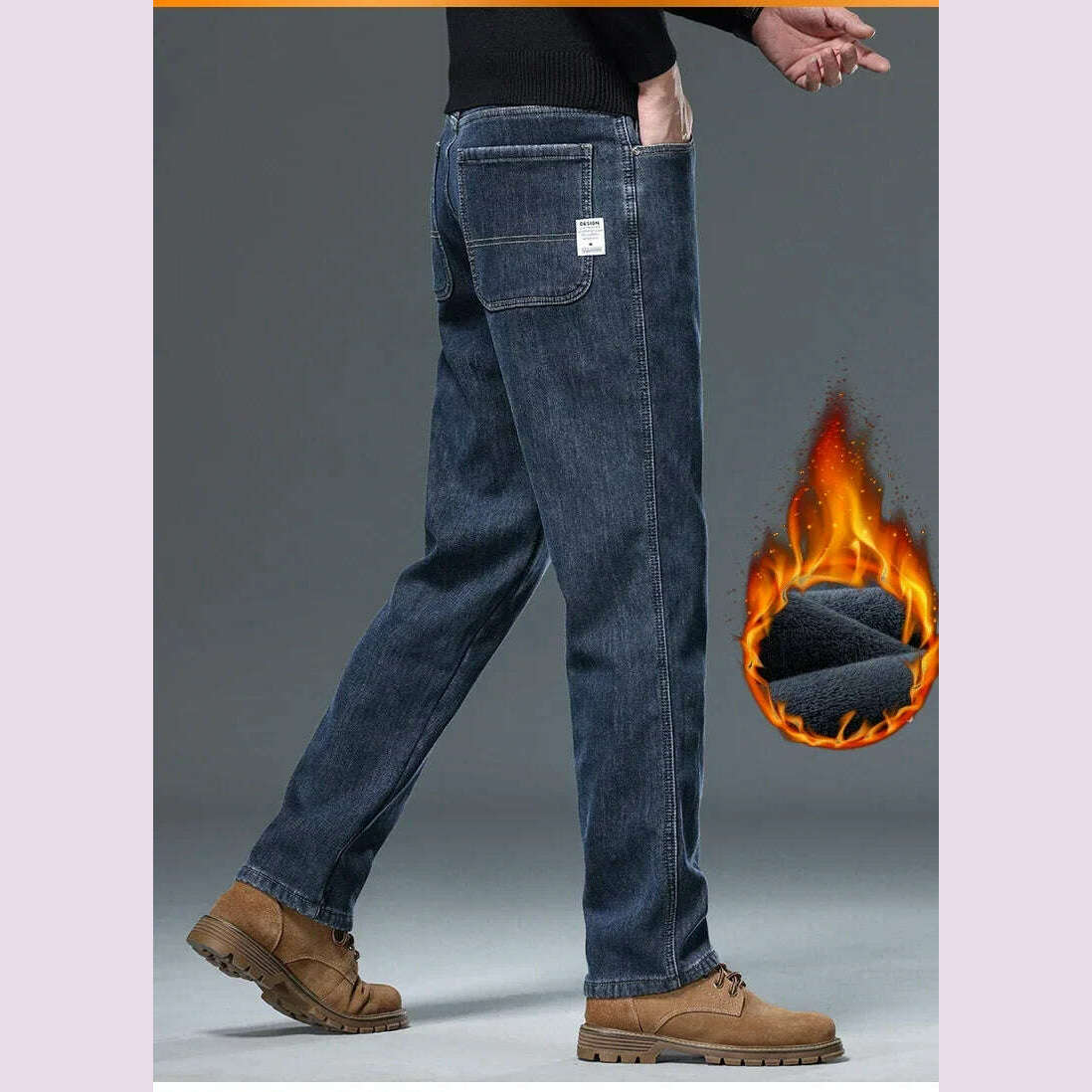 Winter Korean Fashion Brushed Jeans for Men's Thickened Warm Elastic Slim Comfortable Straight Fleece Denim Trousers