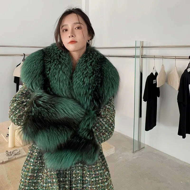 Winter super fluffy warm real fox fur collar down jacket cotton coat leather collar sleeve real fur universal scarf