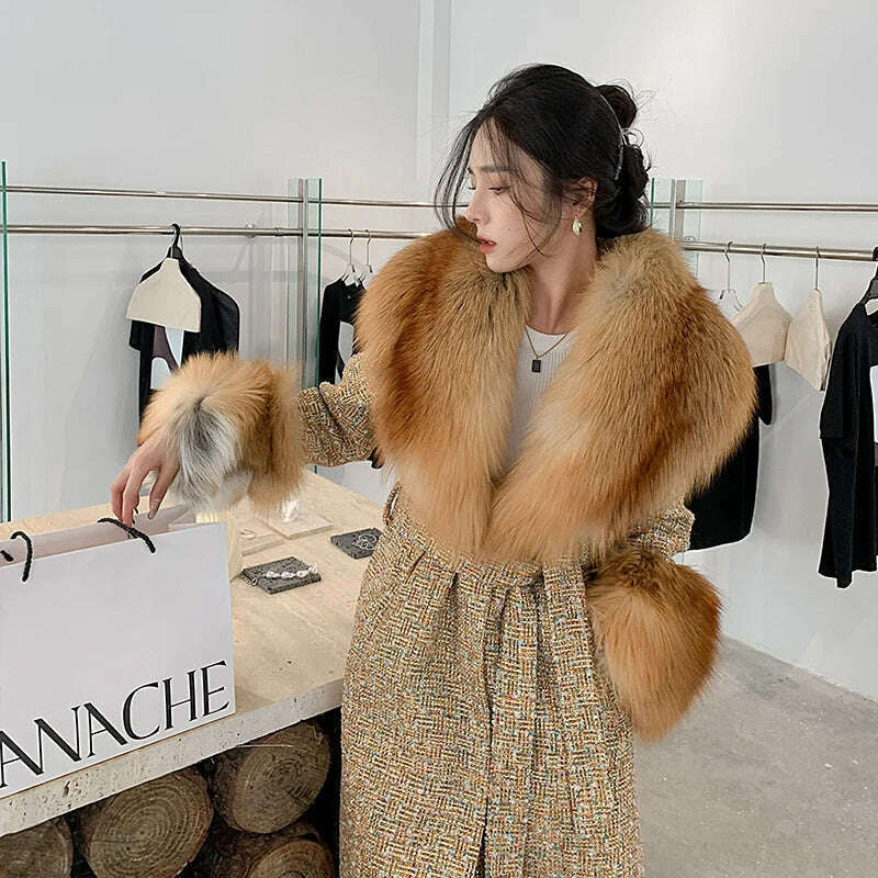 Winter super fluffy warm real fox fur collar down jacket cotton coat leather collar sleeve real fur universal scarf
