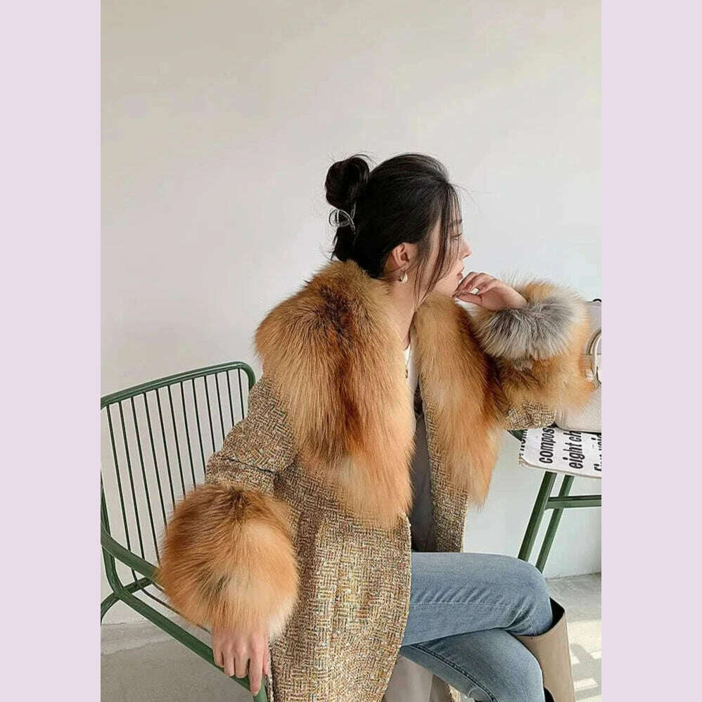 Winter super fluffy warm real fox fur collar down jacket cotton coat leather collar sleeve real fur universal scarf