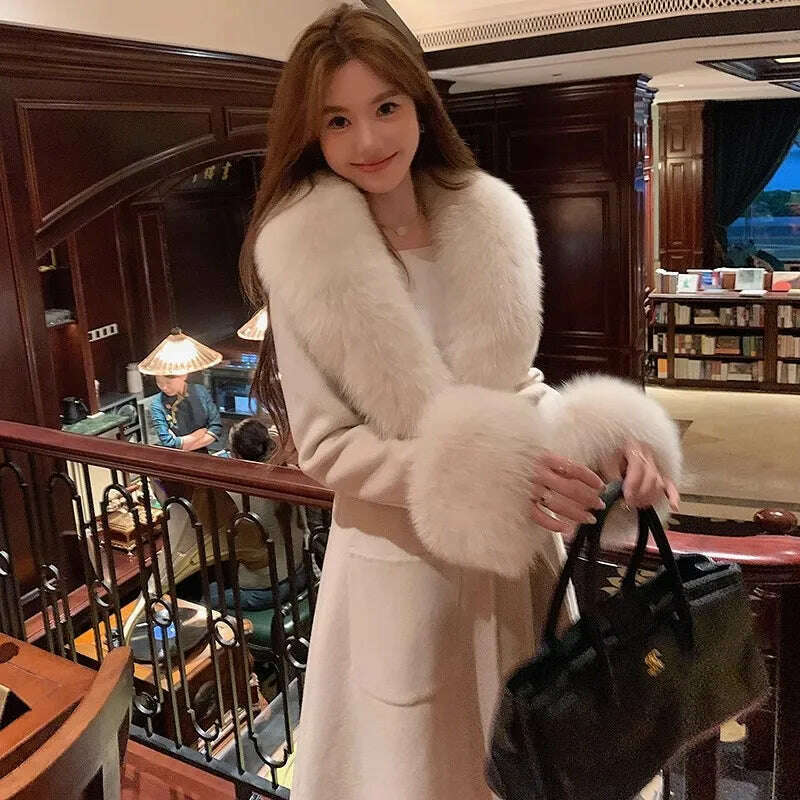 Winter super fluffy warm real fox fur collar down jacket cotton coat leather collar sleeve real fur universal scarf